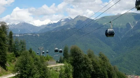 The cable car in the summer on the ski resort. Stock Footage 242588801