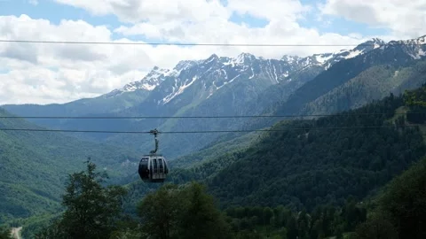 The cable car in the summer on the ski resort. Stock Footage 242588808