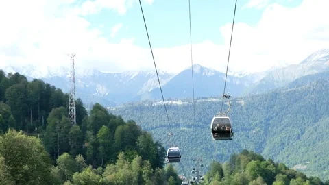 The cable car in the summer on the ski resort. Stock Footage 242589130