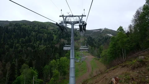 The cable car in the summer on the ski resort. Stock Footage 242589160