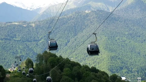 The cable car in the summer on the ski resort. Stock Footage 242589164