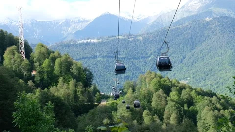 The cable car in the summer on the ski resort. Stock Footage 242589306