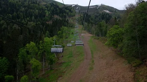 The cable car in the summer on the ski resort. Stock Footage 242589308