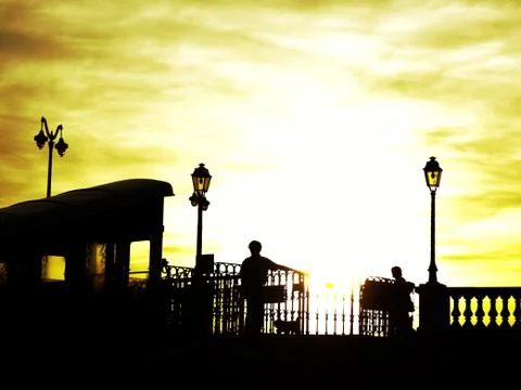Cable car at sunset 스톡 사진