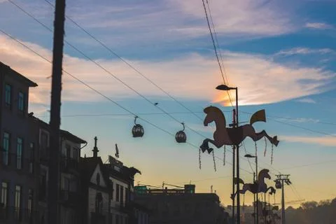 Cable Car with Sunset Stock Photos