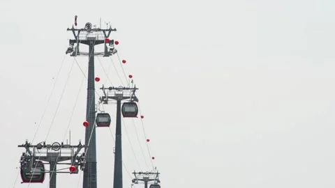 Cable Car Support Tower With Cables Extending Across Cloudy Sky Vidéo 334698365