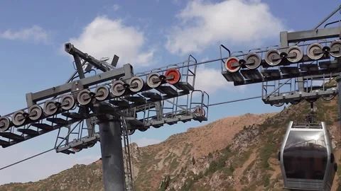 Cable car system in motion, showcasing the mechanical structure and scenic Stock Footage 316876369