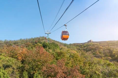 Cable car taking visitors up to the Mutianyu section of the Great Wall of Chi Stock Photos