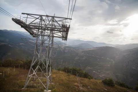 Cable car tower in the mountains Stock Photos