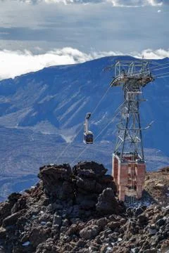 Cable car with tower in Teide mountain Stock Photos