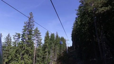 Cable Car Transportation Rope Way Over Mountain Forest Trees Stock Footage 69955903