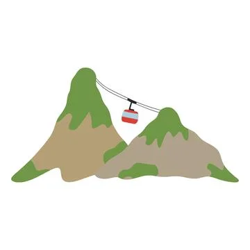Cable car transporting people between green mountains Stock Illustration