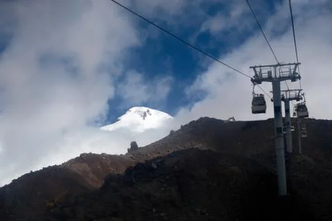 Cable car. View from the cable car in the mountains. Foto stock