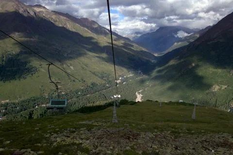Cable car. View from the cable car in the mountains. Foto stock