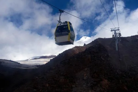 Cable car. View from the cable car in the mountains. Stock Photos