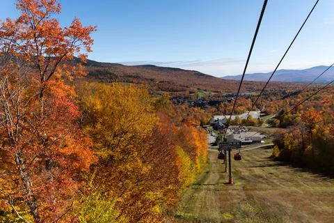 Cable car view. Fall colour seen from above, with telephoto lens, on Stowe Mo Stock Photos