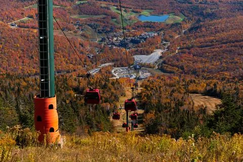 Cable car view. Fall colour seen from above, with telephoto lens, on Stowe Mo Stock Photos
