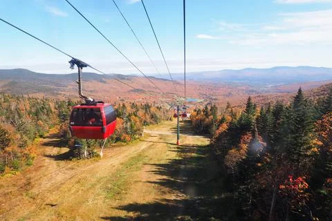 Cable car view. Fall colour seen from above, with telephoto lens, on Stowe Mo Stock Photos
