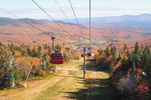 Cable car view. Fall colour seen from above, with telephoto lens, on Stowe Mo Stock Photos