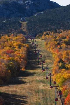 Cable car view. Fall colour seen from above, with telephoto lens, on Stowe Mo Stock Photos