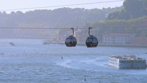 Cable car in Vila Nova de Gaia over the Douro river Stock Footage 108470375