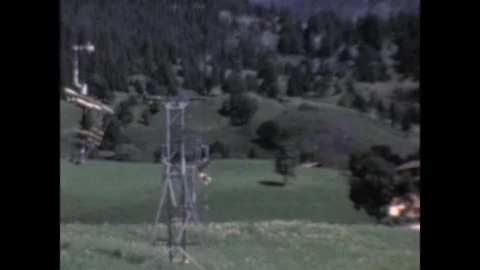 Cable cars going up and down Bettermalp 1967 Stock Footage 252232983