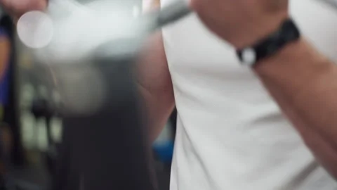 Cable Chain Arm Pull Workout In Modern Gym Stock Footage 307718552