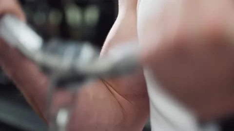 Cable Chain Handle Pull Weight Workout Close Up Stock Footage 307718569