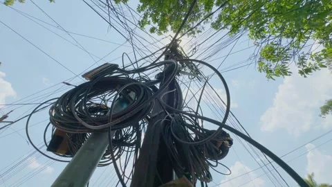 Cable Clutter on Utility Pole in Urban Area Video stock 337154045