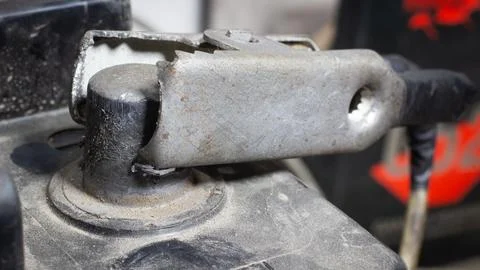 Cable connected to a car battery, close-up Stock Photos