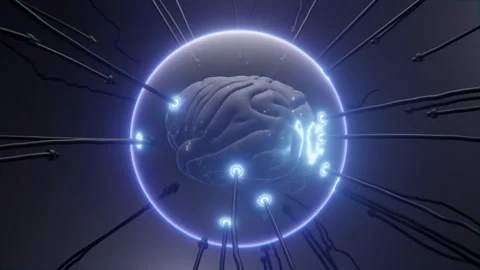 Cable Connecting to Human Brain in Futuristic 3D Animation Stock Footage 298451638