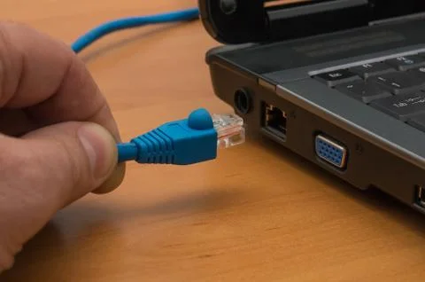 Cable connection to laptop Stock Photos