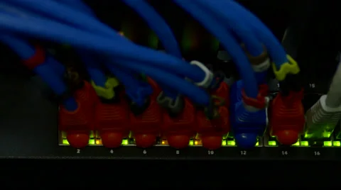 Cable Connections In A Server Room, Lights Flickering, Internet Connections, IT Stock Footage 65571195