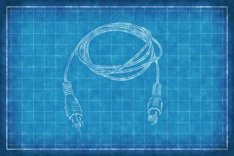 Cable with connectors - Blue Print Stock Illustration