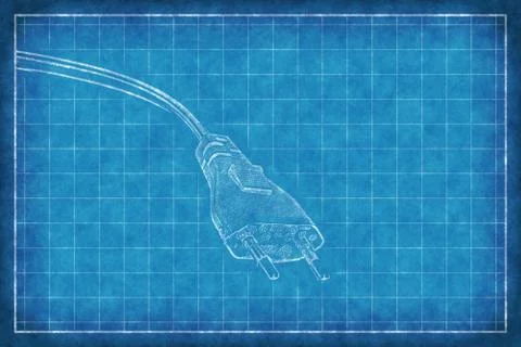 Cable with connectors - Blue Print Stock Illustration