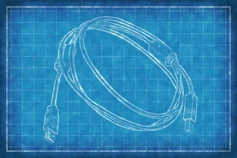 Cable with connectors - Blue Print Stock Illustration