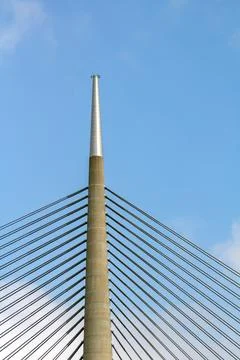 Cable construction bridge pylon with sky in a background Stock Photos