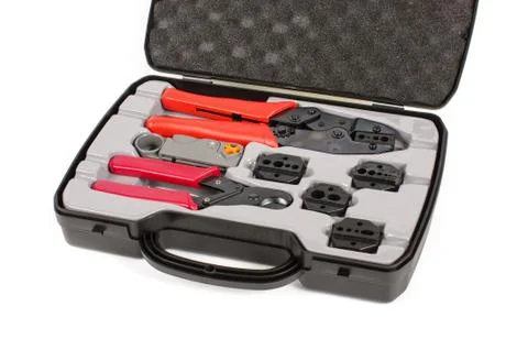 Cable crimping tool set isolated on the white background Stock Photos