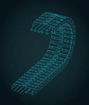 Cable drag chain isometric blueprint Stock Illustration