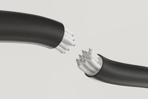 Cable with extended core, electronic connection product, 3d rendering. Stock Illustration