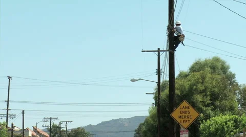 Cable Guy on Pole Wide Video stock 58669650
