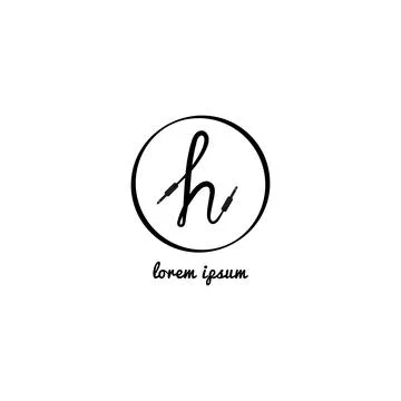 Cable jack audio logo concept. Letter h lowercase alphabet logo design temp.. Ilustración de archivo