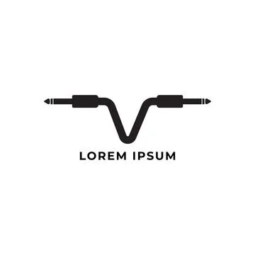 Cable jack logo concept forming Letter V Alphabet with ellipse shape behind.. Illustrazione stock