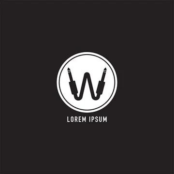 Cable jack logo concept forming Letter W Alphabet with ellipse shape behind.. Illustrazione stock