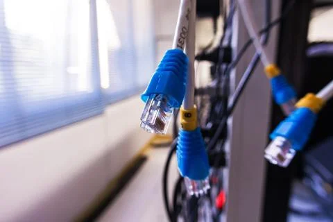 Cable lan in computer server room . Stock Photos