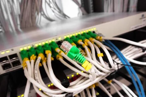Cable lan in computer server room . Stock Photos