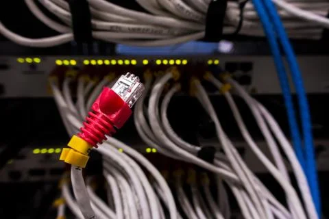 Cable lan in computer server room . Stock Photos