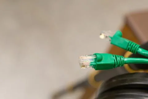 Cable lan internet end connector base copy space close up Stock Photos