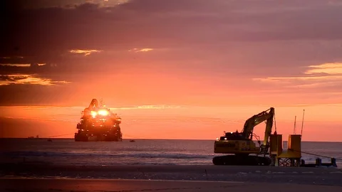 Cable Layer At The Beach Sunset Stock Footage 124860414