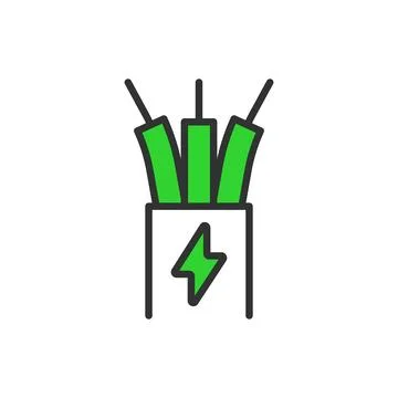 Cable, in line design, green. Cable, wire, cord, connection on white background Illustrazione stock